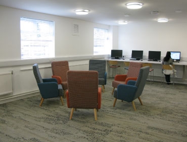 computer room with sit down area